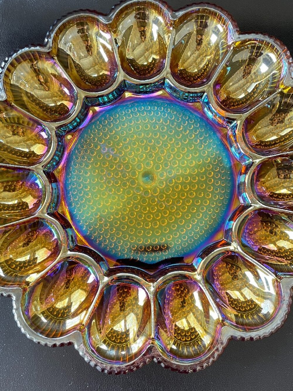 Rare Vintage 70s Indiana Carnival Glass Amber Hobnail Egg Plate